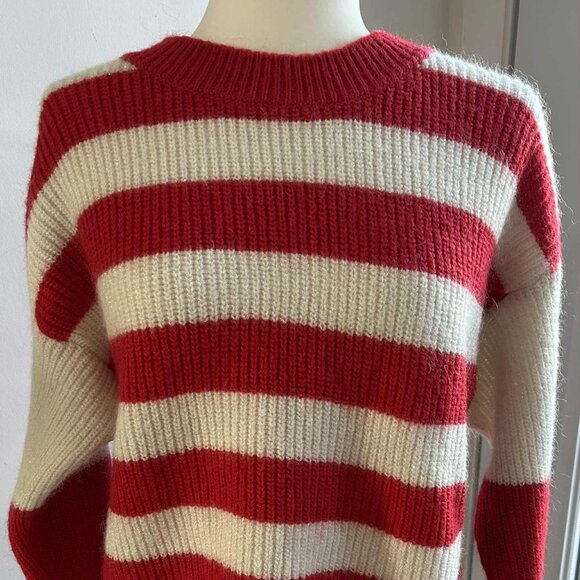 ViCOLO Made in Italy Red & Ivory Stripe Lurex Ultra-Soft Ribbed Sweater – US M - Picture 3 of 12